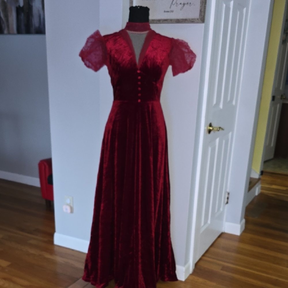 Elegant Red Velvet Dress